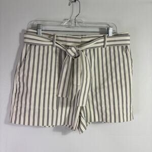 Ann Taylor High Waist Black and White Striped Shorts with Belt Size 12 HH0654